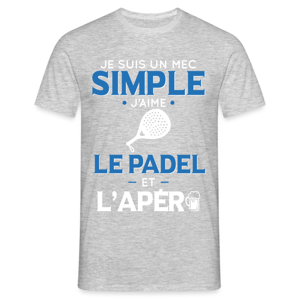 T-shirt Homme - Mec Simple j'aime le Padel et L'apéro - gris chiné