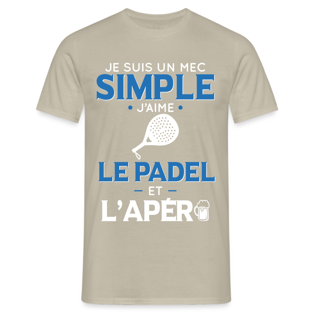 T-shirt Homme - Mec Simple j'aime le Padel et L'apéro - beige sable