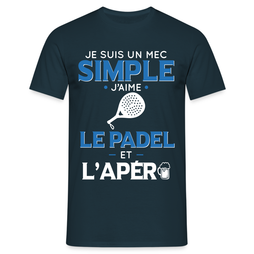 T-shirt Homme - Mec Simple j'aime le Padel et L'apéro - marine