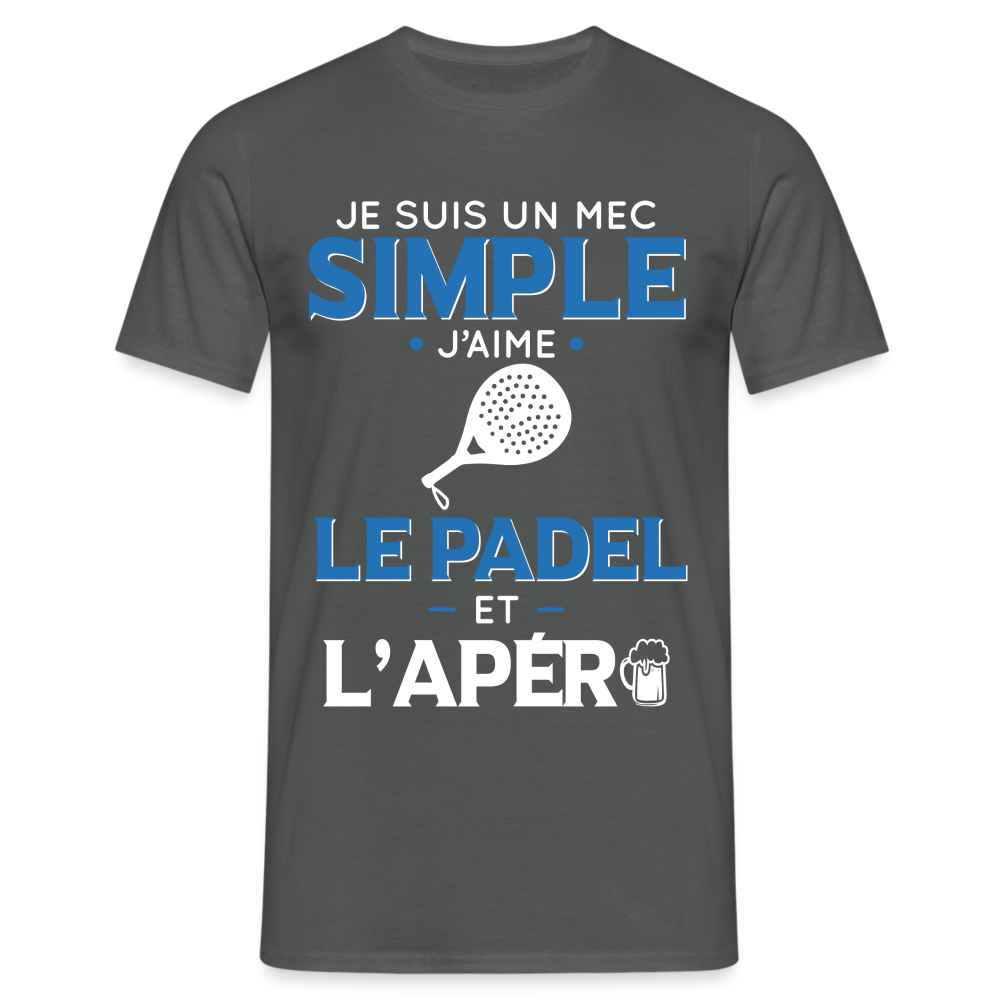 T-shirt Homme - Mec Simple j'aime le Padel et L'apéro - charbon