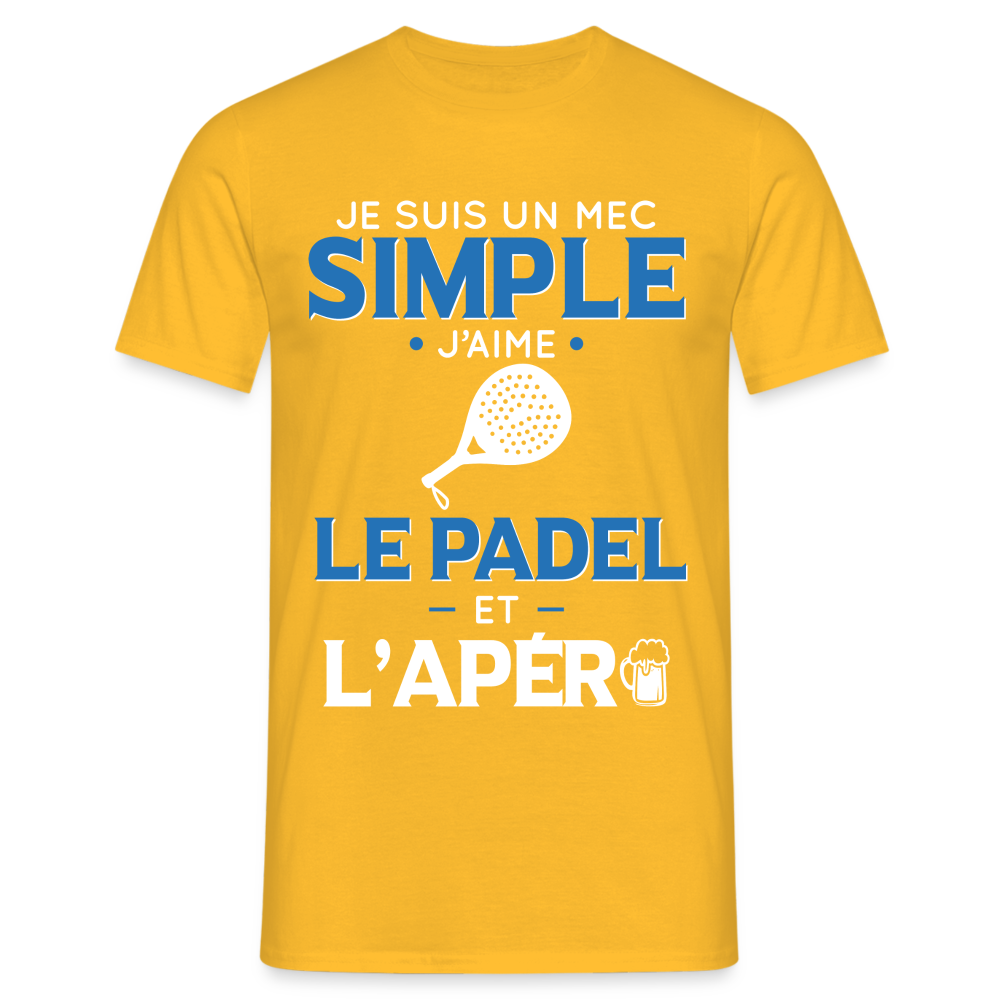 T-shirt Homme - Mec Simple j'aime le Padel et L'apéro - jaune