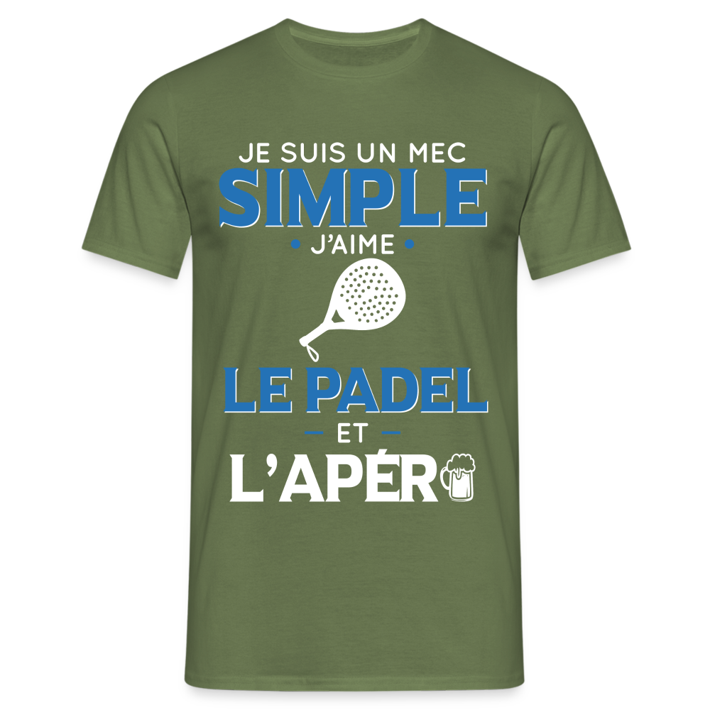 T-shirt Homme - Mec Simple j'aime le Padel et L'apéro - vert militaire