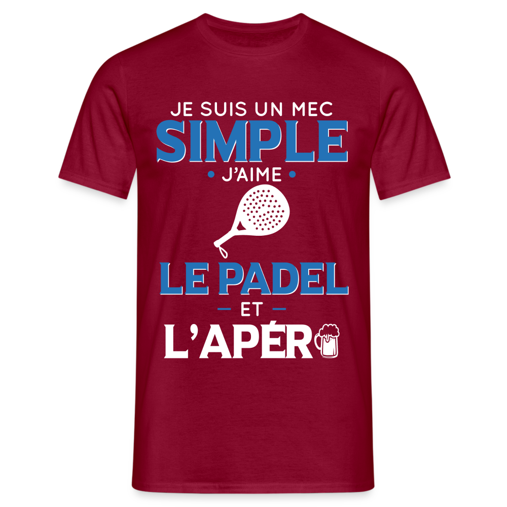 T-shirt Homme - Mec Simple j'aime le Padel et L'apéro - rouge brique