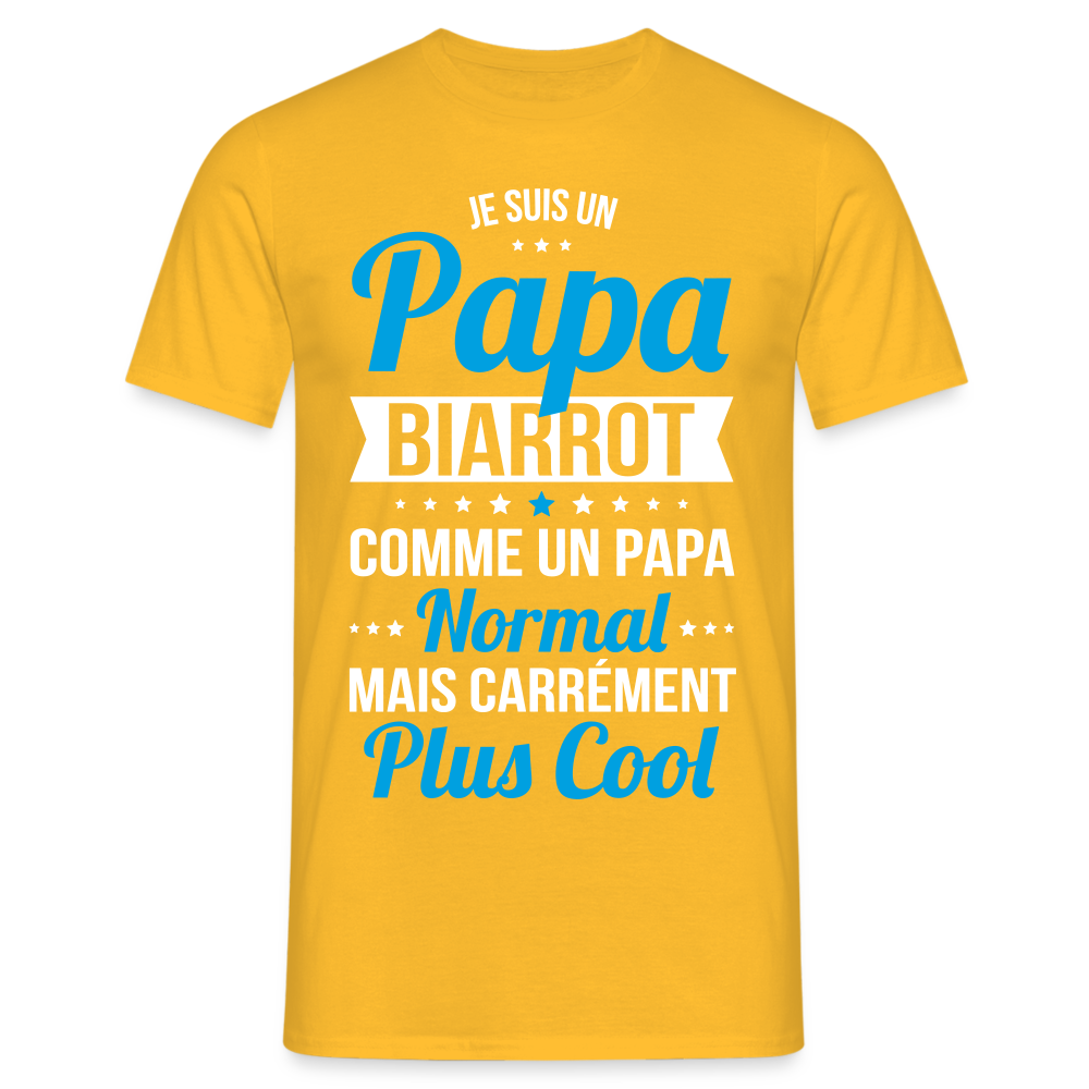 T-shirt Homme - Papa Biarrot Plus Cool - jaune