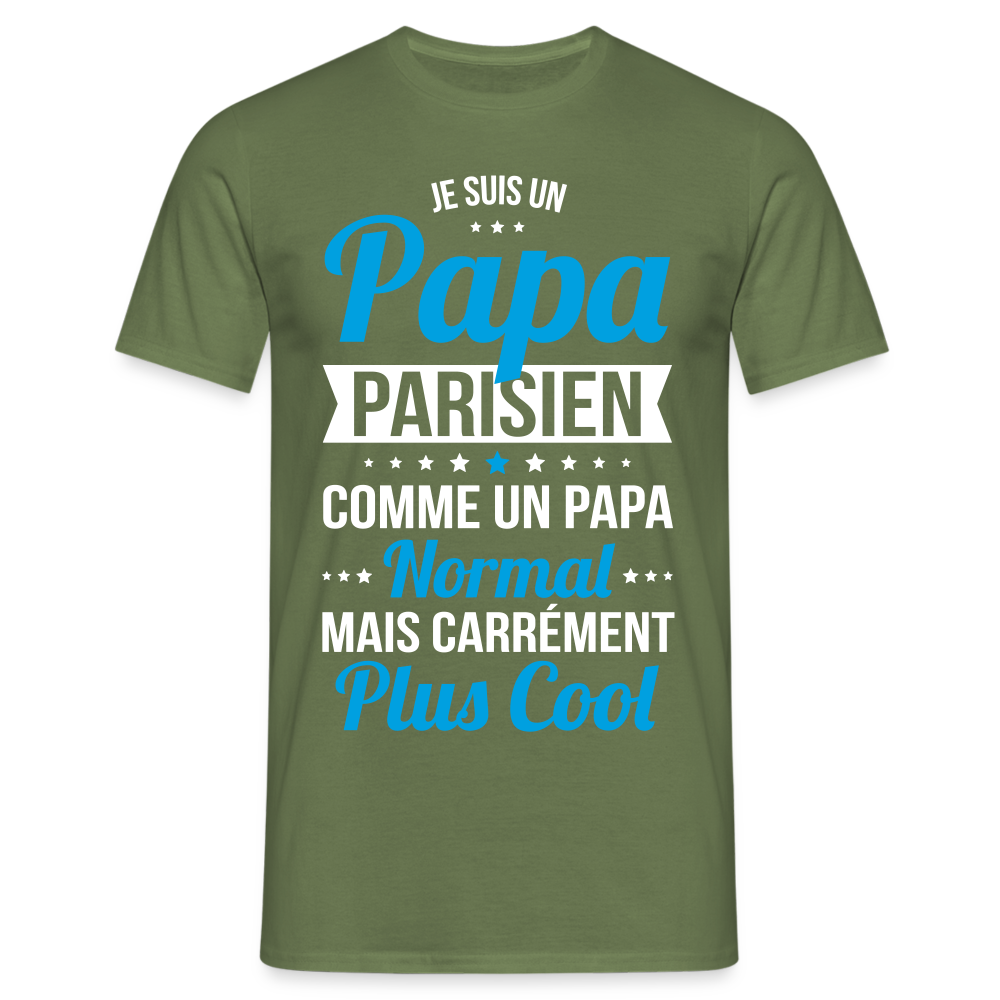 T-shirt Homme - Papa Parisien Plus Cool - vert militaire