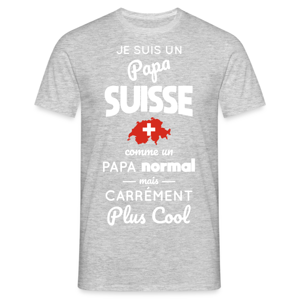 T-shirt Homme - Papa Suisse Plus Cool - gris chiné