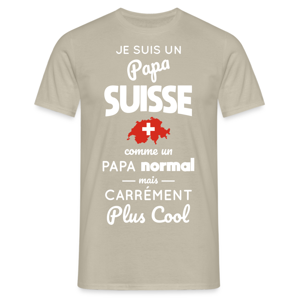 T-shirt Homme - Papa Suisse Plus Cool - beige sable