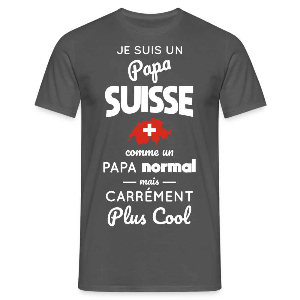 T-shirt Homme - Papa Suisse Plus Cool - charbon