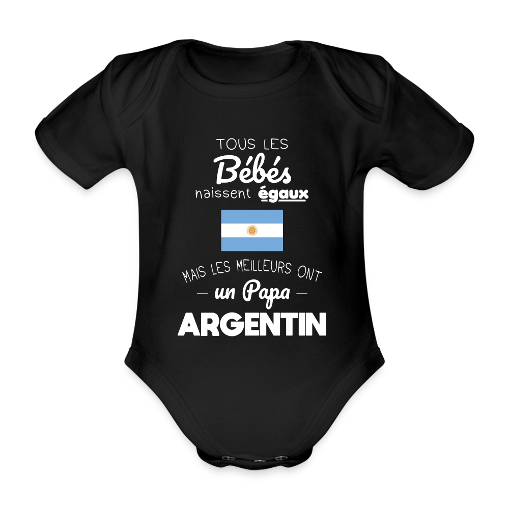 Body Bébé bio manches courtes - Les Meilleurs Ont Un Papa Argentin - noir