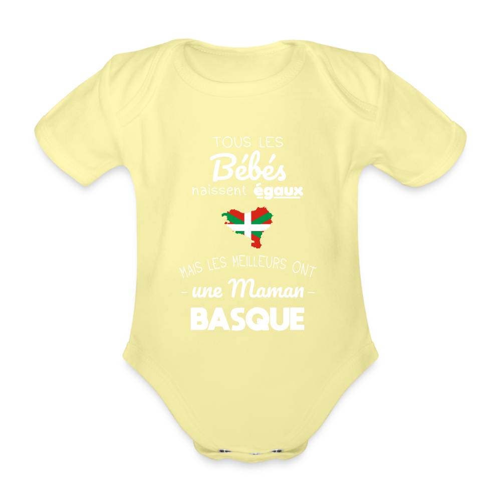 Body Bébé bio manches courtes - Les Meilleurs Ont Une Maman Basque - jaune délavé