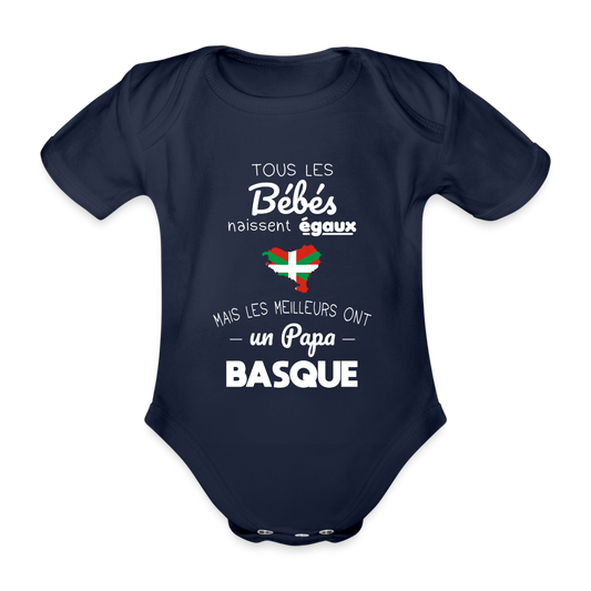 Body Bébé bio manches courtes - Les Meilleurs Ont Un Papa Basque - marine foncé