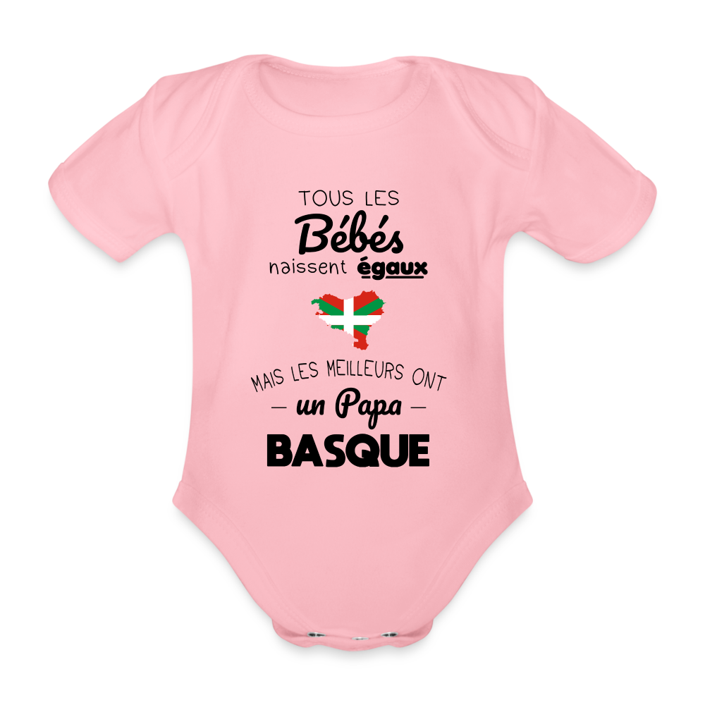 Body Bébé bio manches courtes - Les Meilleurs Ont Un Papa Basque - rose clair