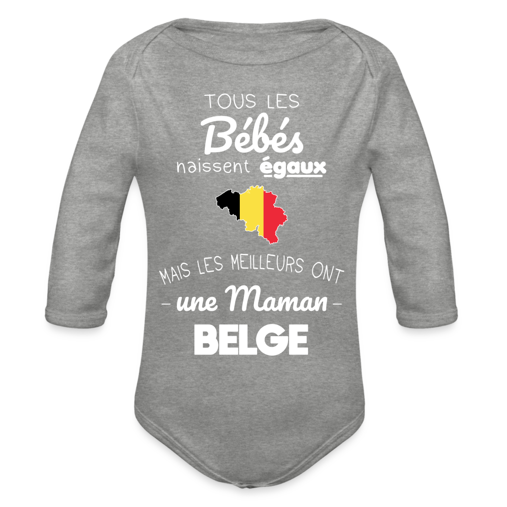 Body Bébé bio manches longues - Les Meilleurs Ont Une Maman Belge - gris chiné