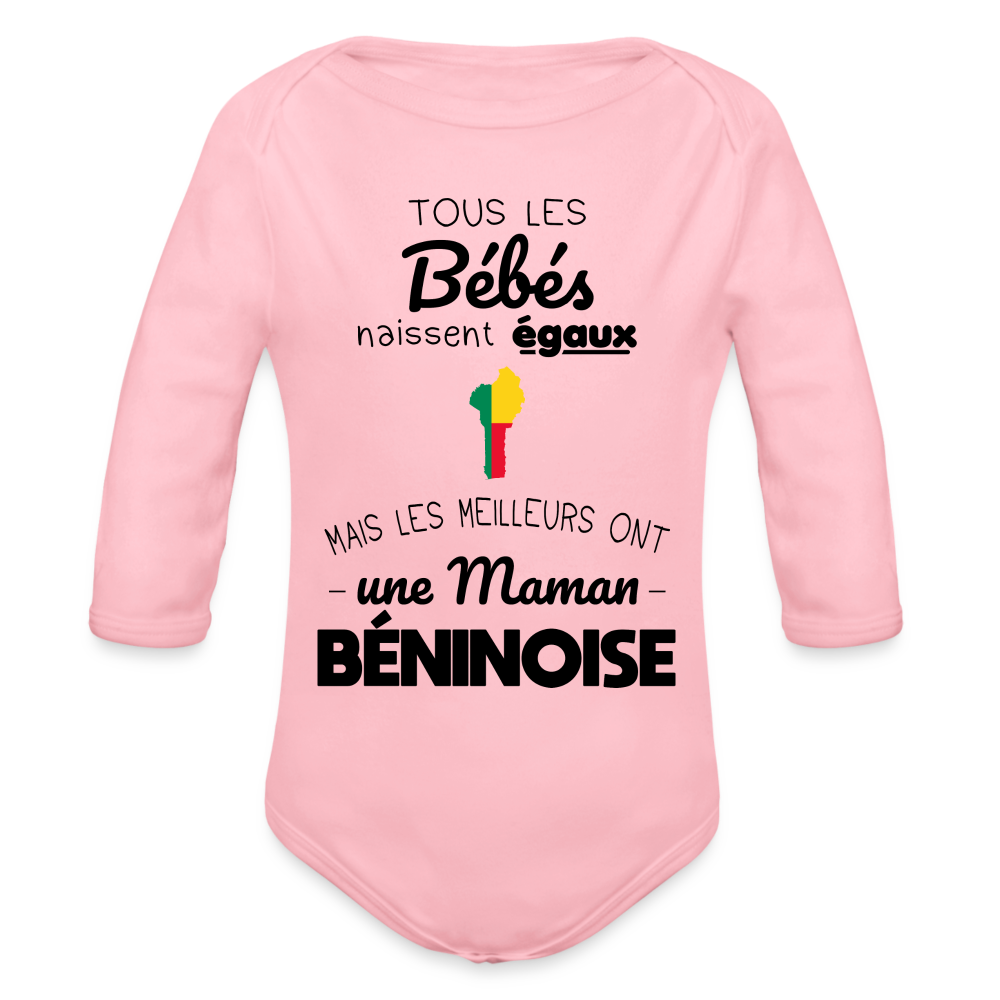 Body Bébé bio manches longues - Les Meilleurs Ont Une Maman Béninoise - rose clair