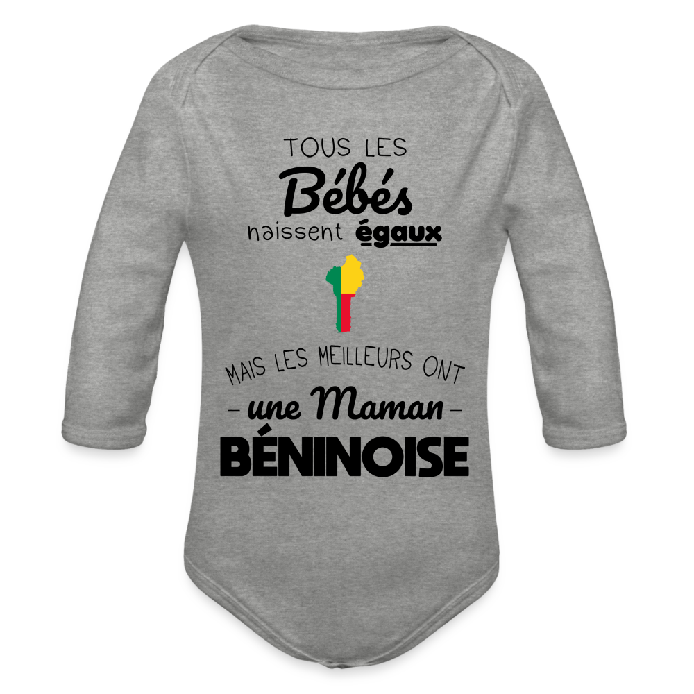 Body Bébé bio manches longues - Les Meilleurs Ont Une Maman Béninoise - gris chiné