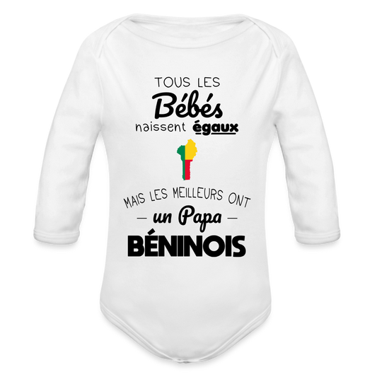 Body Bébé bio manches longues - Les Meilleurs Ont Un Papa Béninois - blanc