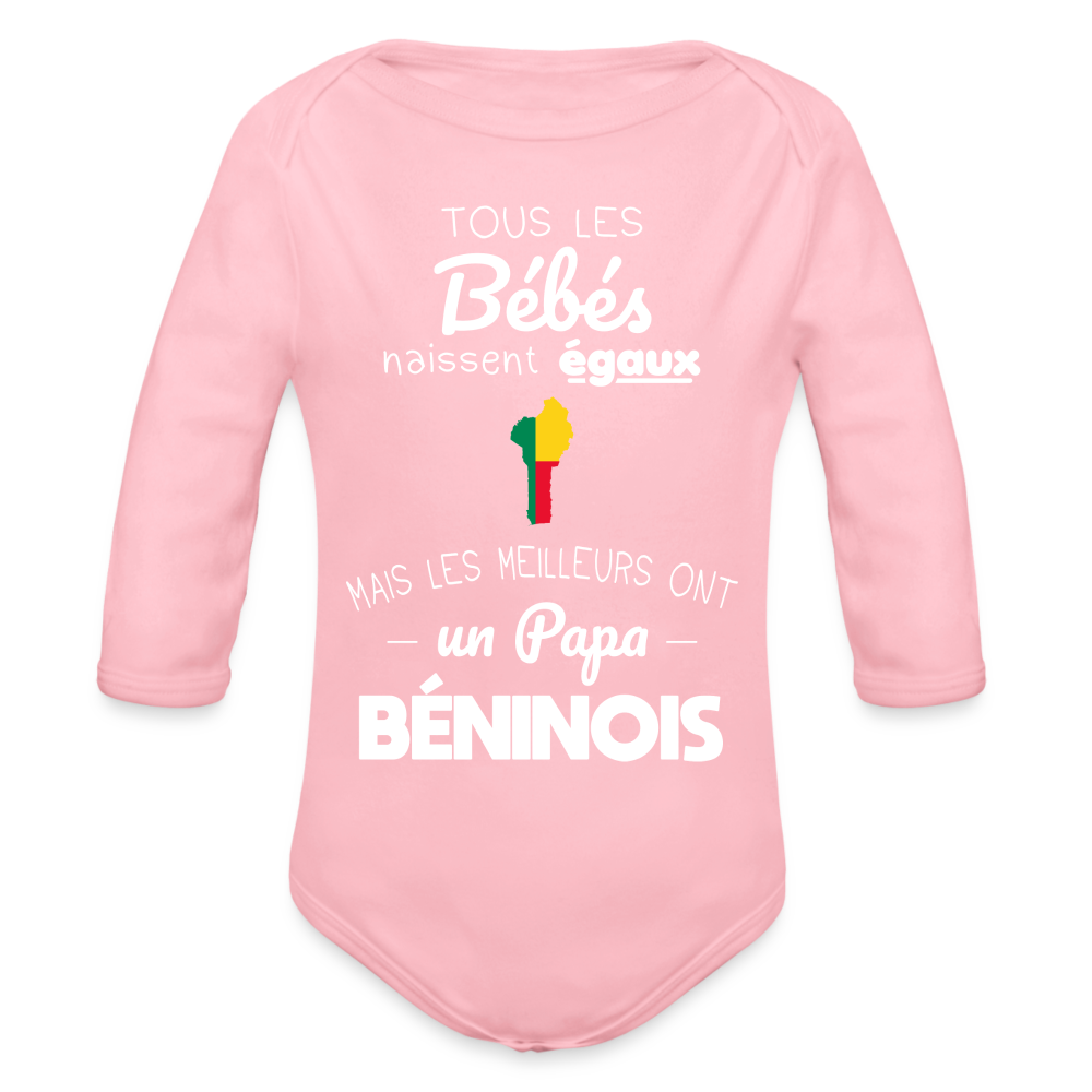 Body Bébé bio manches longues - Les Meilleurs Ont Un Papa Béninois - rose clair