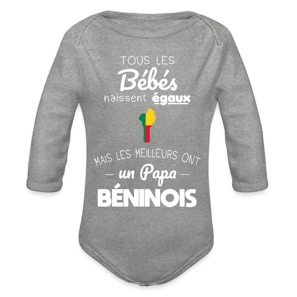 Body Bébé bio manches longues - Les Meilleurs Ont Un Papa Béninois - gris chiné