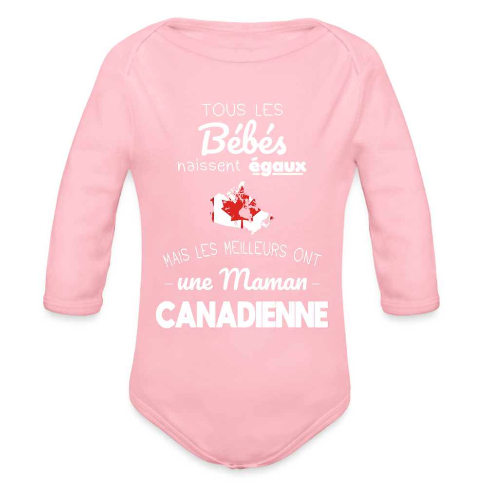 Body Bébé bio manches longues - Les Meilleurs Ont Une Maman Canadienne - rose clair