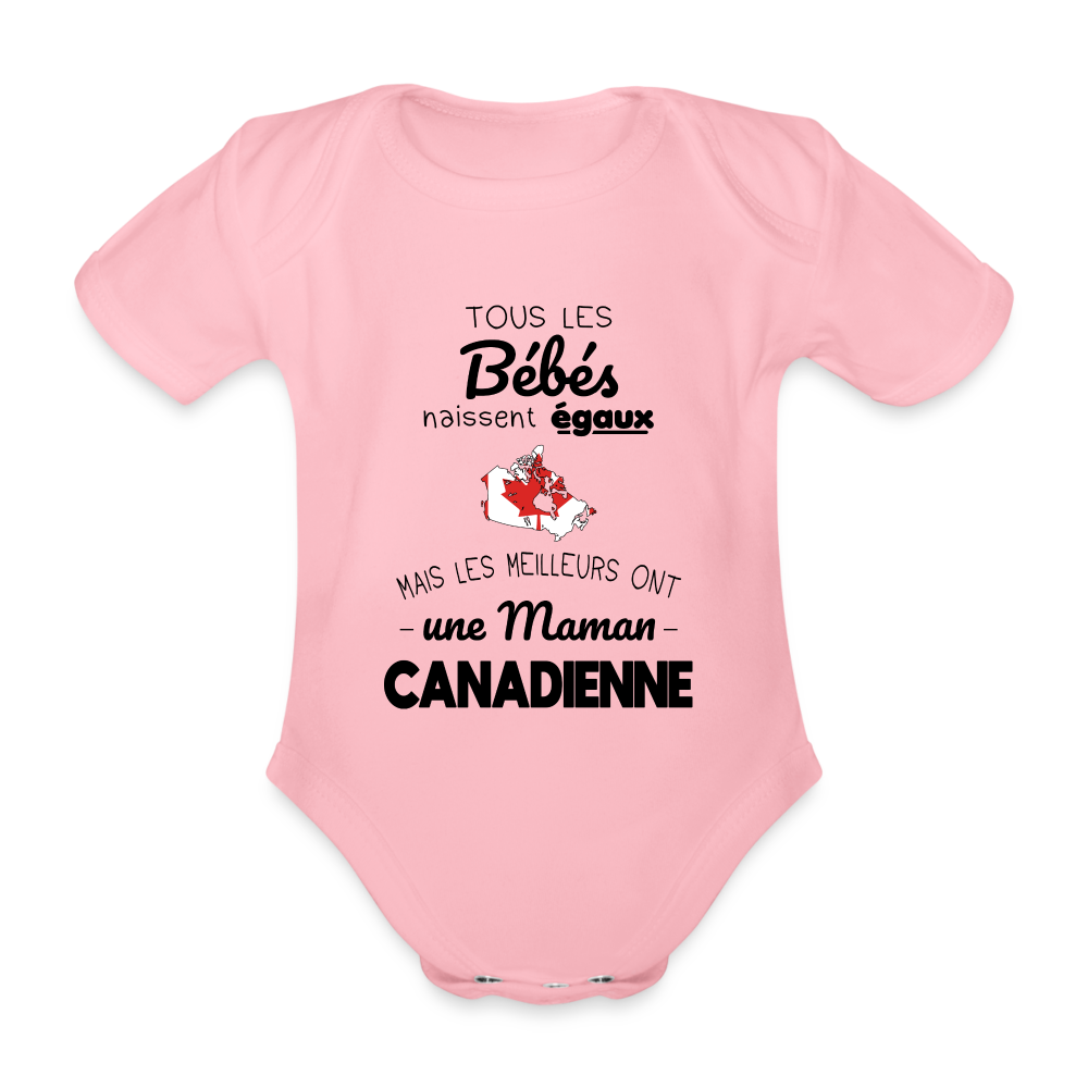 Body Bébé bio manches courtes - Les Meilleurs Ont Une Maman Canadienne - rose clair