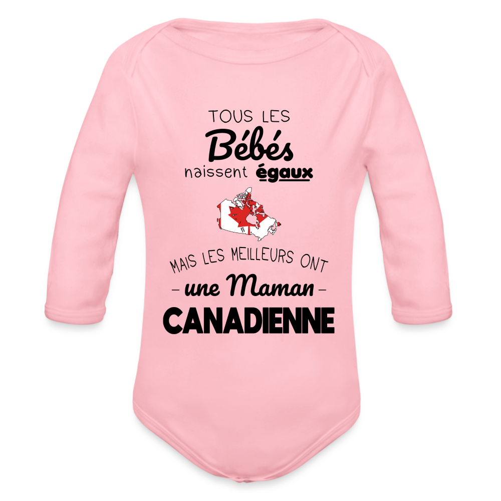 Body Bébé bio manches longues - Les Meilleurs Ont Une Maman Canadienne - rose clair