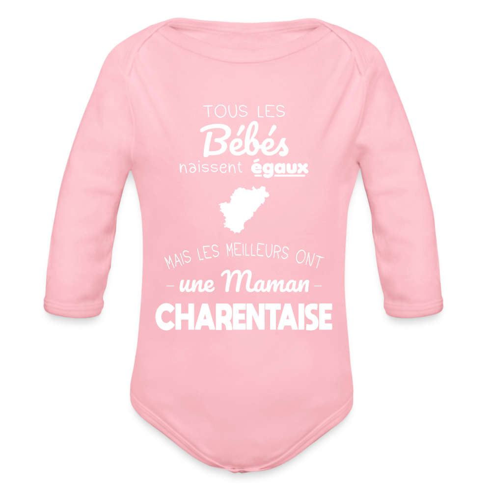 Body Bébé bio manches longues - Les Meilleurs Ont Une Maman Charentaise - rose clair