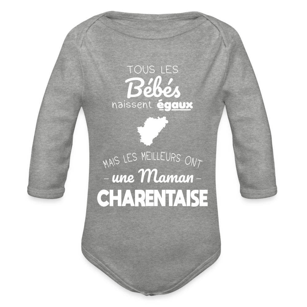 Body Bébé bio manches longues - Les Meilleurs Ont Une Maman Charentaise - gris chiné