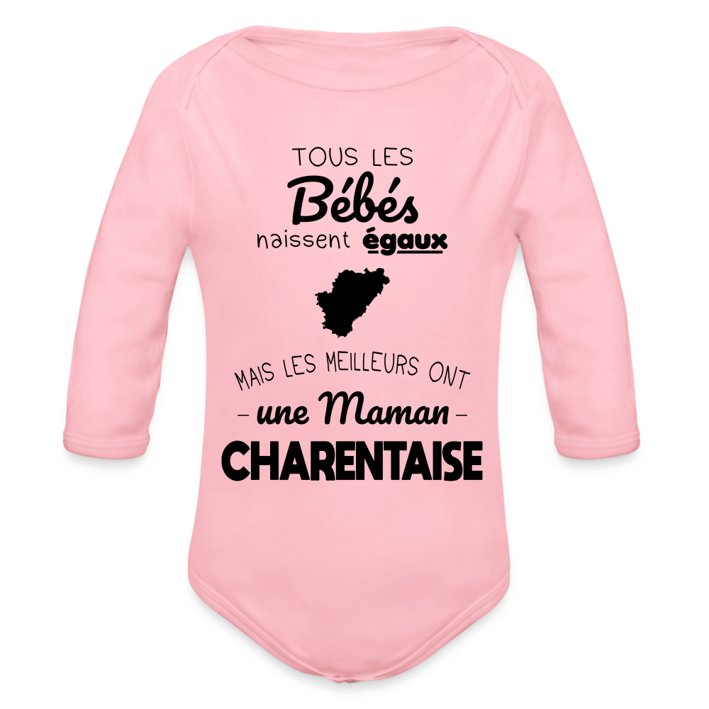 Body Bébé bio manches longues - Les Meilleurs Ont Une Maman Charentaise - rose clair