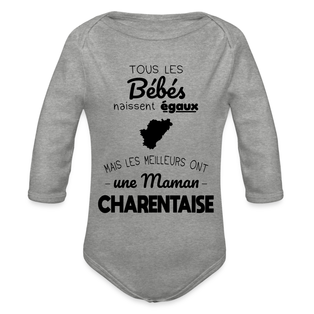 Body Bébé bio manches longues - Les Meilleurs Ont Une Maman Charentaise - gris chiné