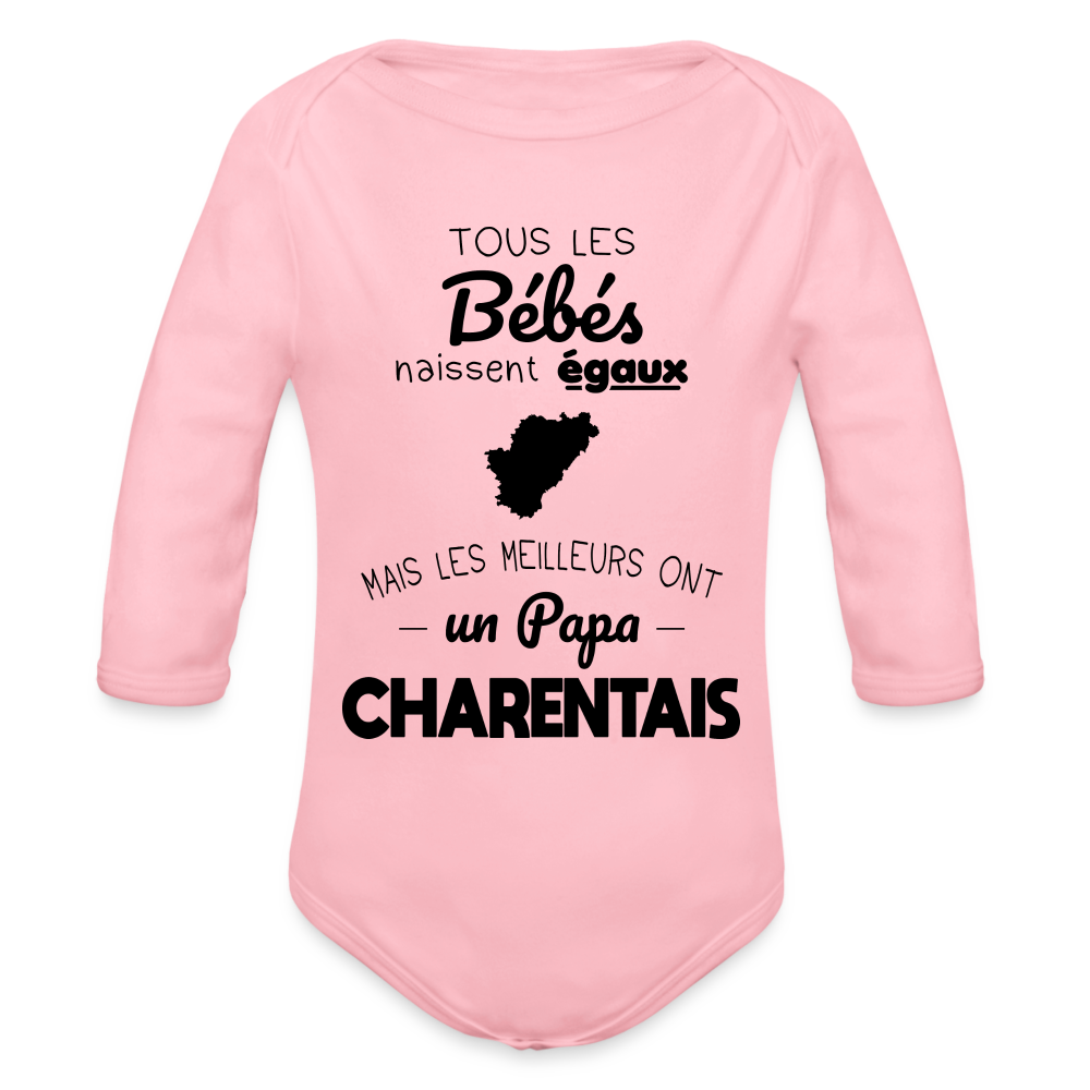 Body Bébé bio manches longues - Les Meilleurs Ont Un Papa Charentais - rose clair