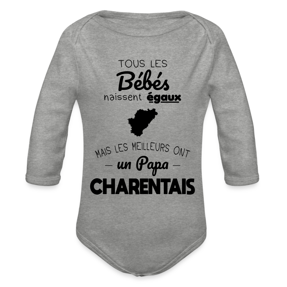 Body Bébé bio manches longues - Les Meilleurs Ont Un Papa Charentais - gris chiné