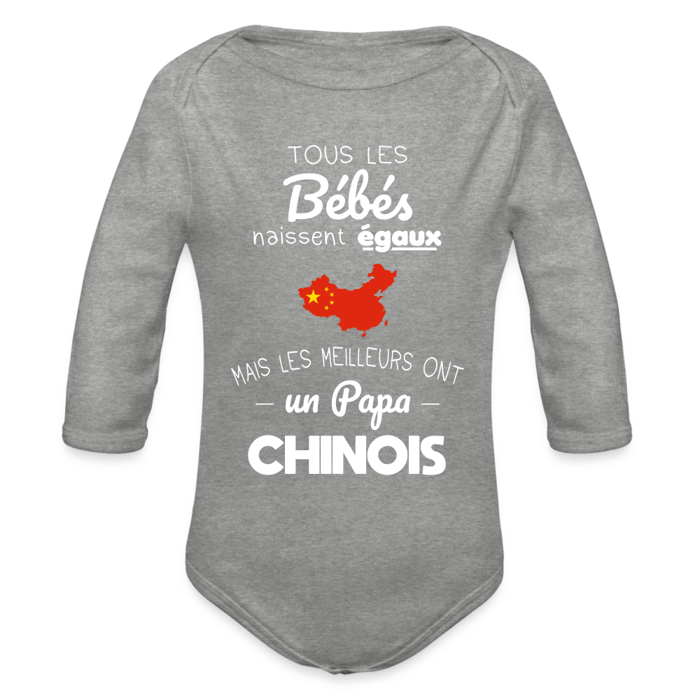 Body Bébé bio manches longues - Les Meilleurs Ont Un Papa Chinois - gris chiné