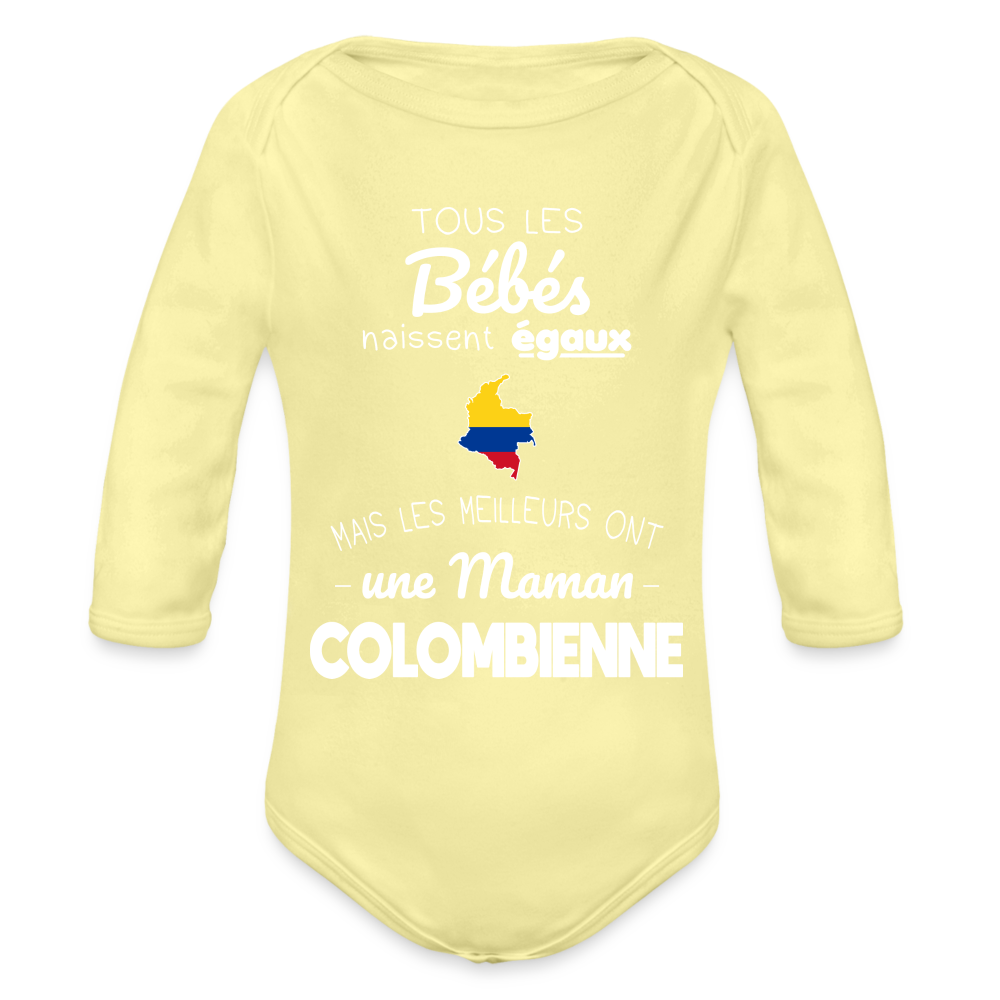 Body Bébé bio manches longues - Les Meilleurs Ont Une Maman Colombienne - jaune délavé