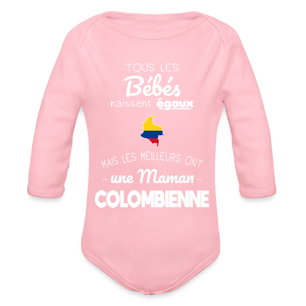 Body Bébé bio manches longues - Les Meilleurs Ont Une Maman Colombienne - rose clair