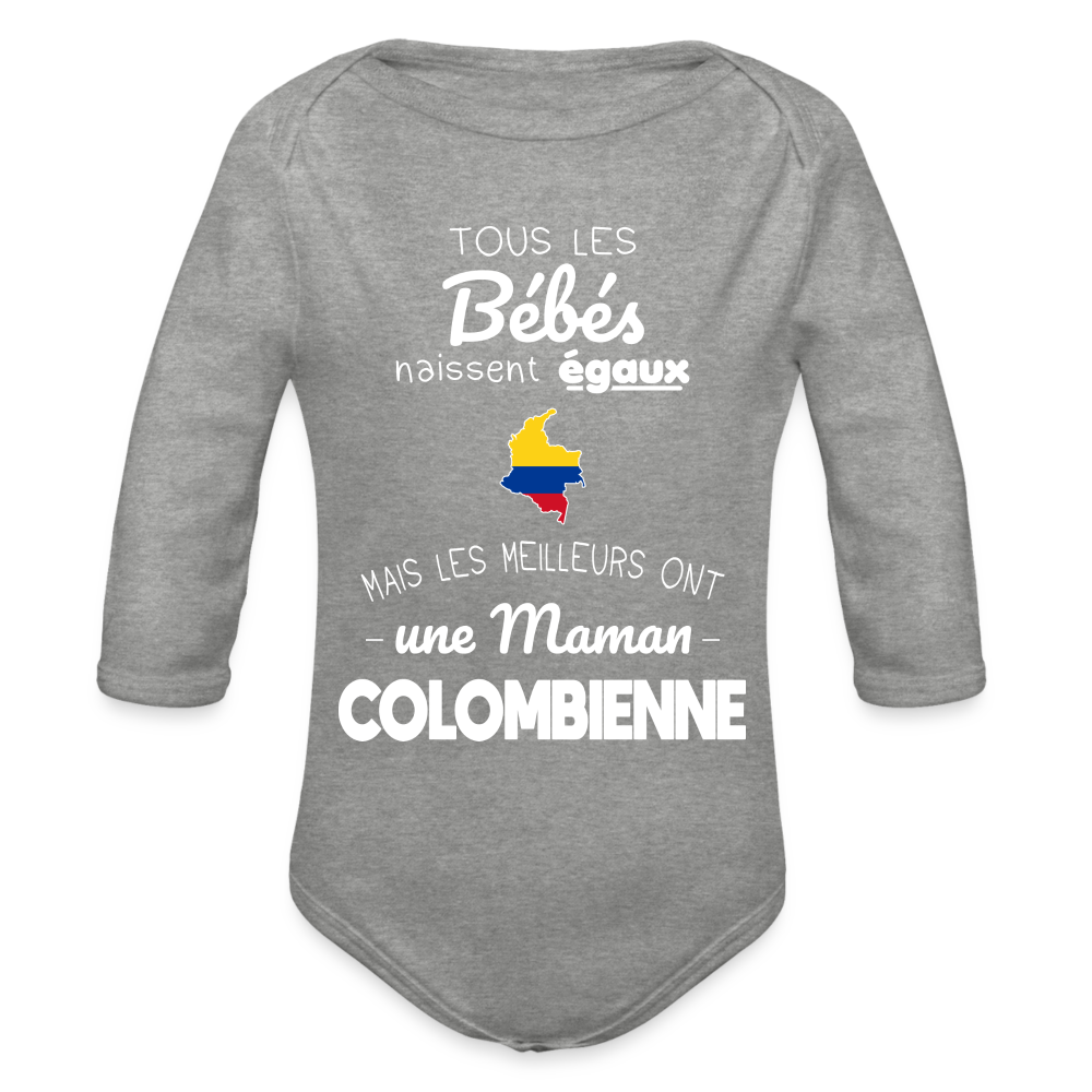 Body Bébé bio manches longues - Les Meilleurs Ont Une Maman Colombienne - gris chiné