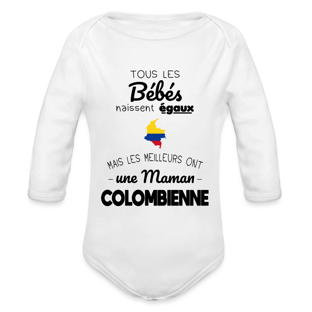 Body Bébé bio manches longues - Les Meilleurs Ont Une Maman Colombienne - blanc