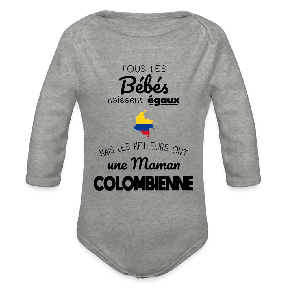 Body Bébé bio manches longues - Les Meilleurs Ont Une Maman Colombienne - gris chiné