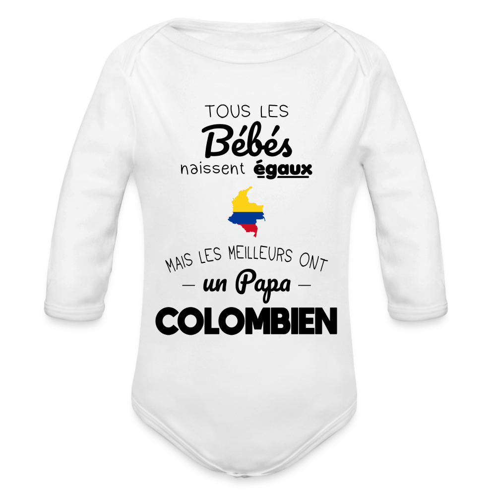 Body Bébé bio manches longues - Les Meilleurs Ont Un Papa Colombien - blanc