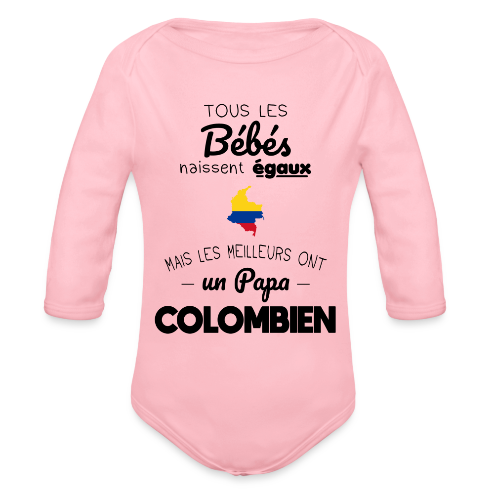 Body Bébé bio manches longues - Les Meilleurs Ont Un Papa Colombien - rose clair