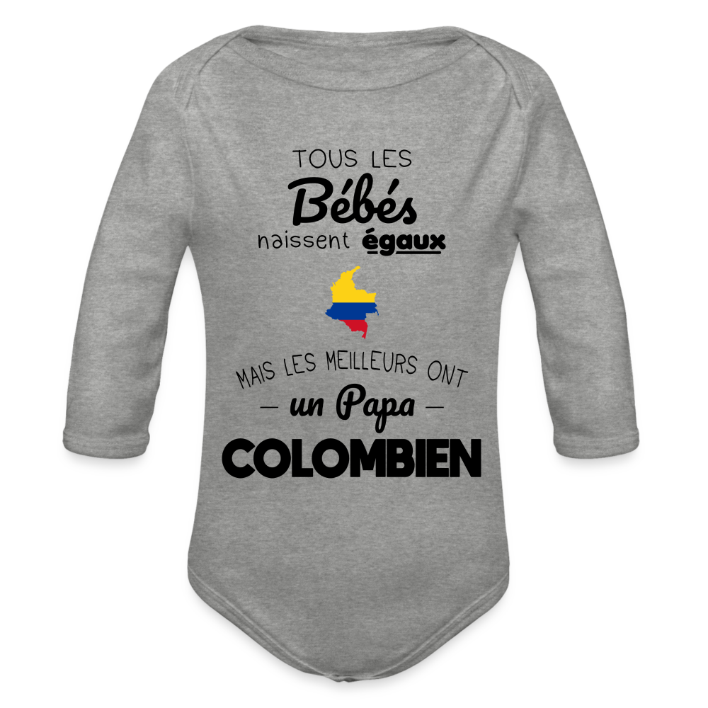 Body Bébé bio manches longues - Les Meilleurs Ont Un Papa Colombien - gris chiné