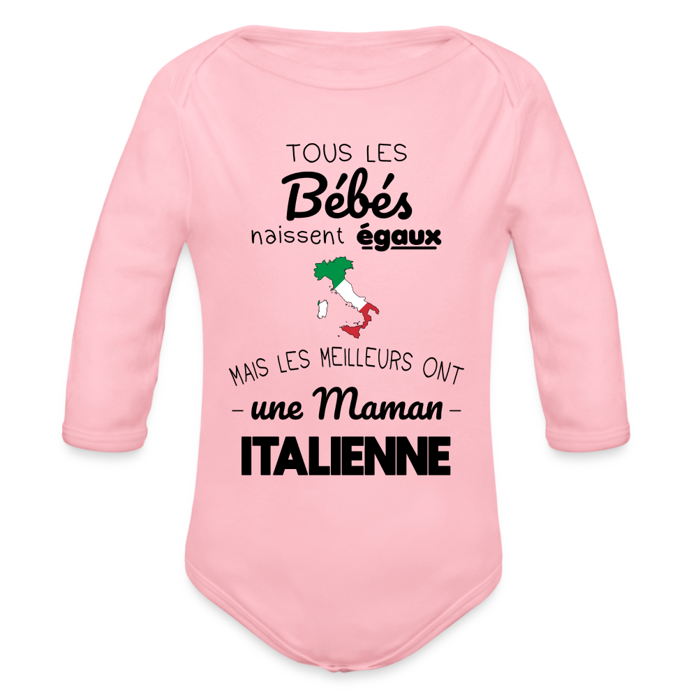 Body Bébé bio manches longues - Les Meilleurs Ont Une Maman Italienne - rose clair