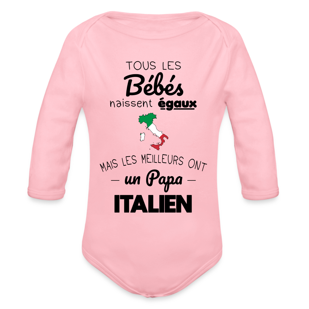 Body Bébé bio manches longues - Les Meilleurs Ont Un Papa Italien - rose clair