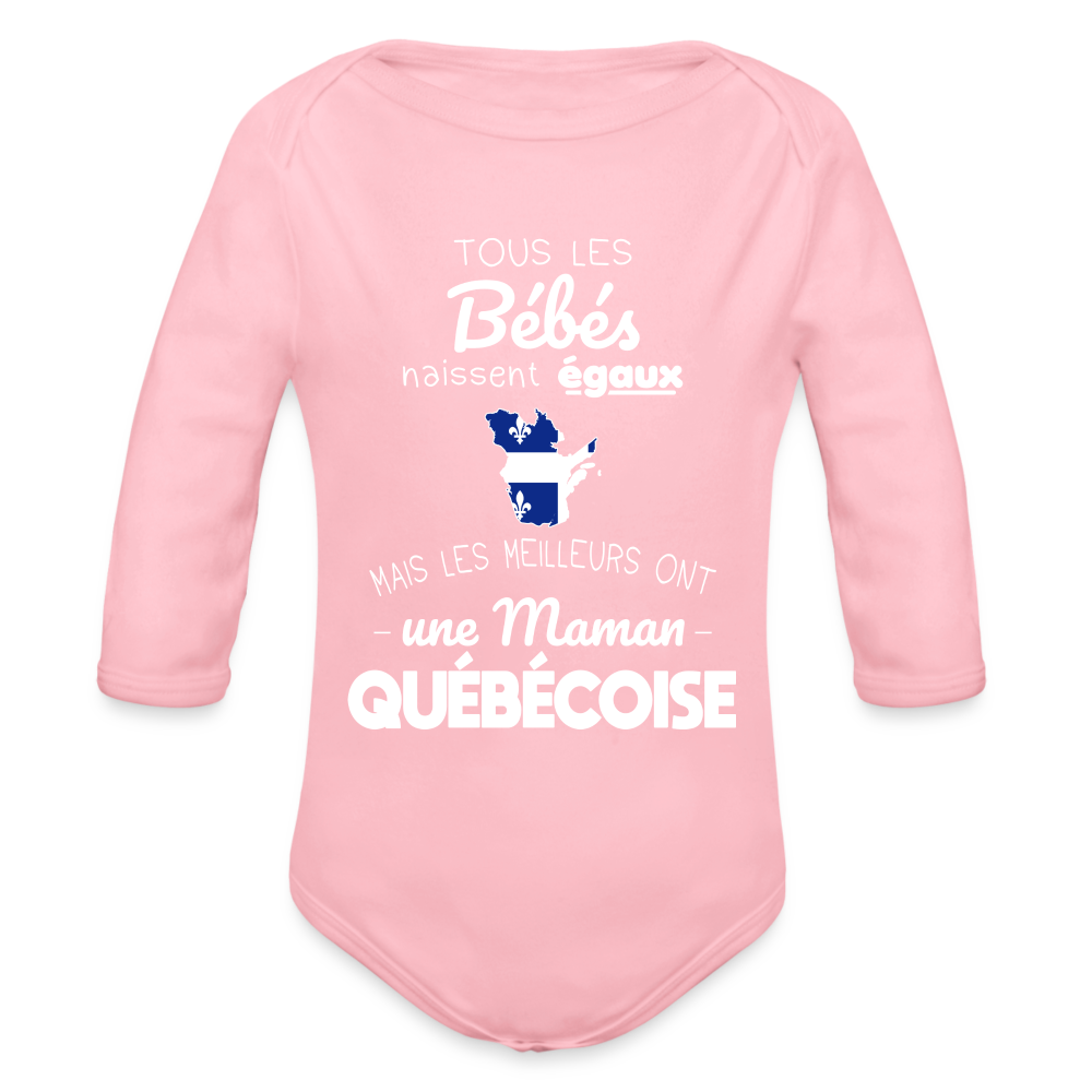 Body Bébé bio manches longues - Les Meilleurs Ont Une Maman Québécoise - rose clair