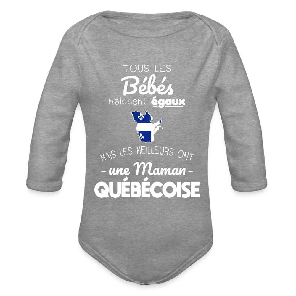 Body Bébé bio manches longues - Les Meilleurs Ont Une Maman Québécoise - gris chiné