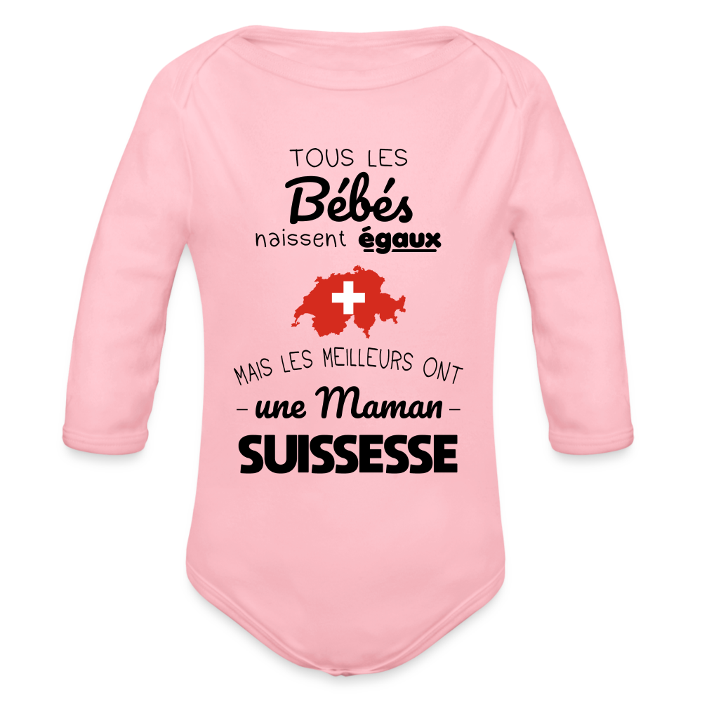 Body Bébé bio manches longues - Les Meilleurs Ont Une Maman Suissesse - rose clair