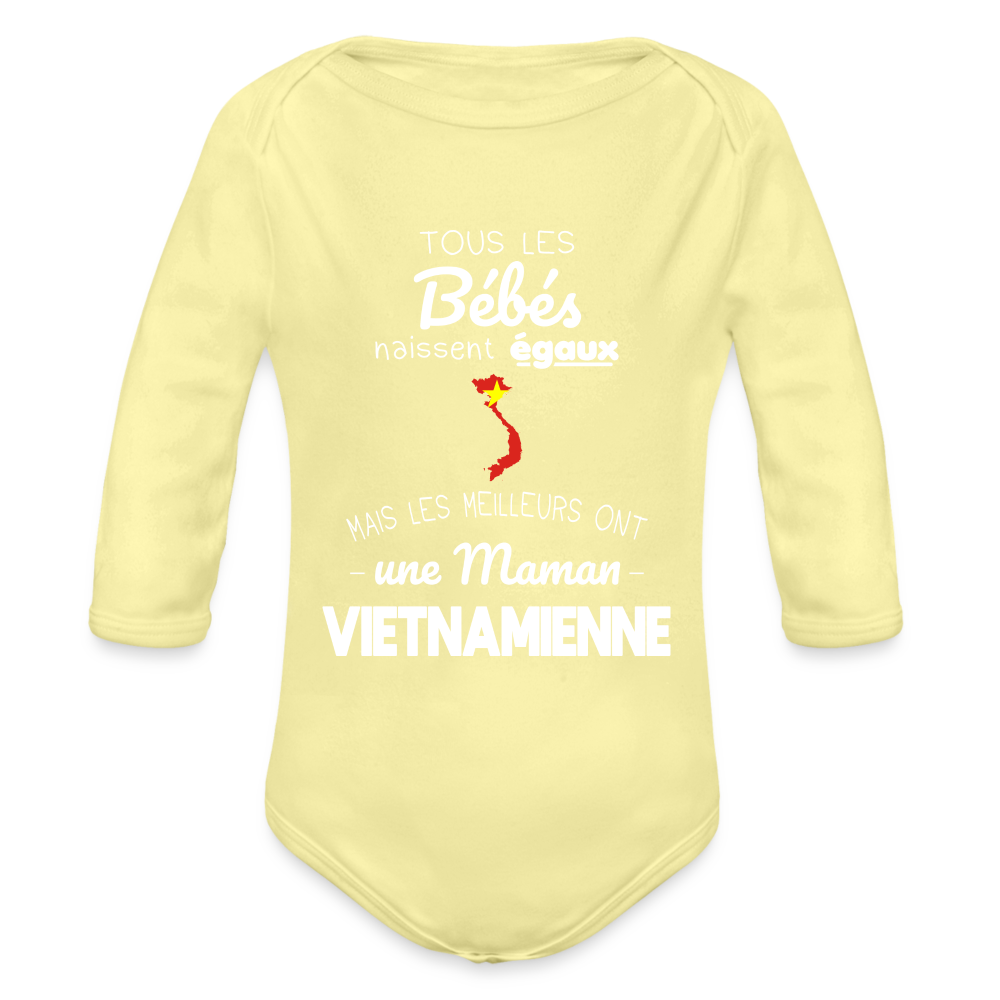 Body Bébé bio manches longues - Les Meilleurs Ont Une Maman Vietnamienne - jaune délavé