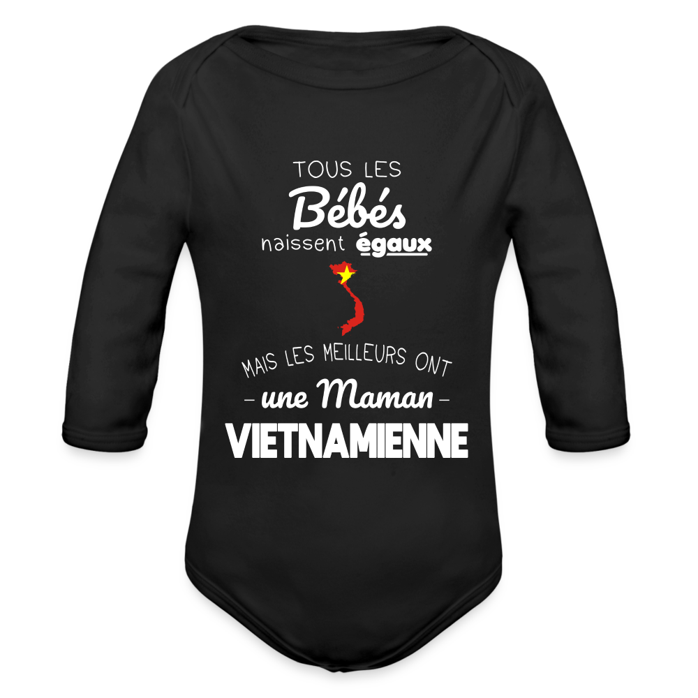 Body Bébé bio manches longues - Les Meilleurs Ont Une Maman Vietnamienne - noir