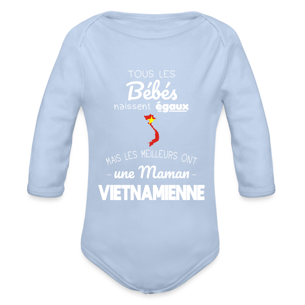 Body Bébé bio manches longues - Les Meilleurs Ont Une Maman Vietnamienne - ciel