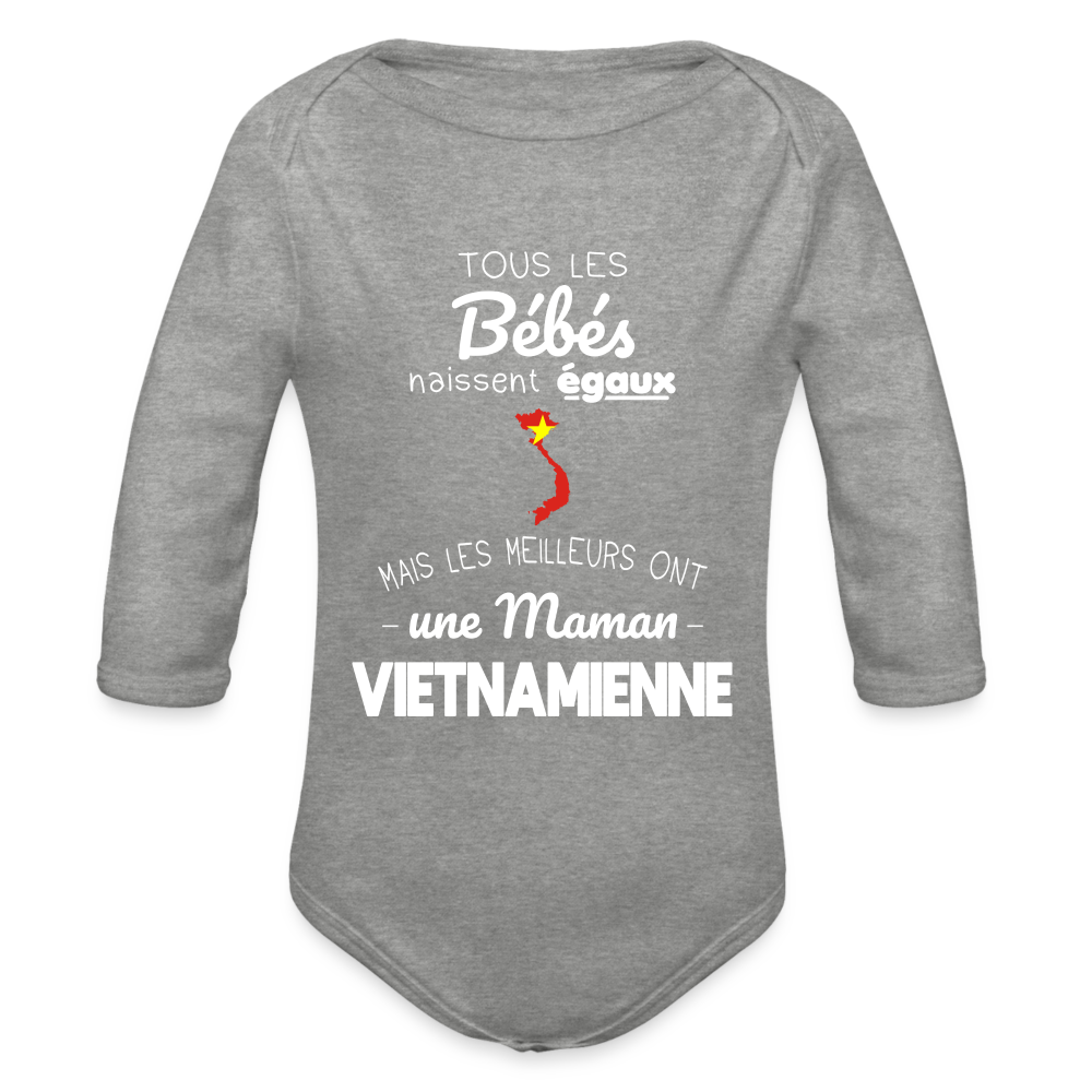 Body Bébé bio manches longues - Les Meilleurs Ont Une Maman Vietnamienne - gris chiné