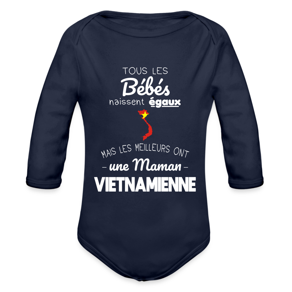 Body Bébé bio manches longues - Les Meilleurs Ont Une Maman Vietnamienne - marine foncé